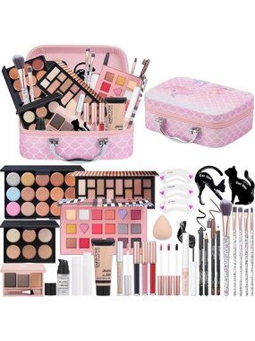 18-Color Makeup Kit for Teens & Women | Beginner-Friendly Set with Brushes & Box